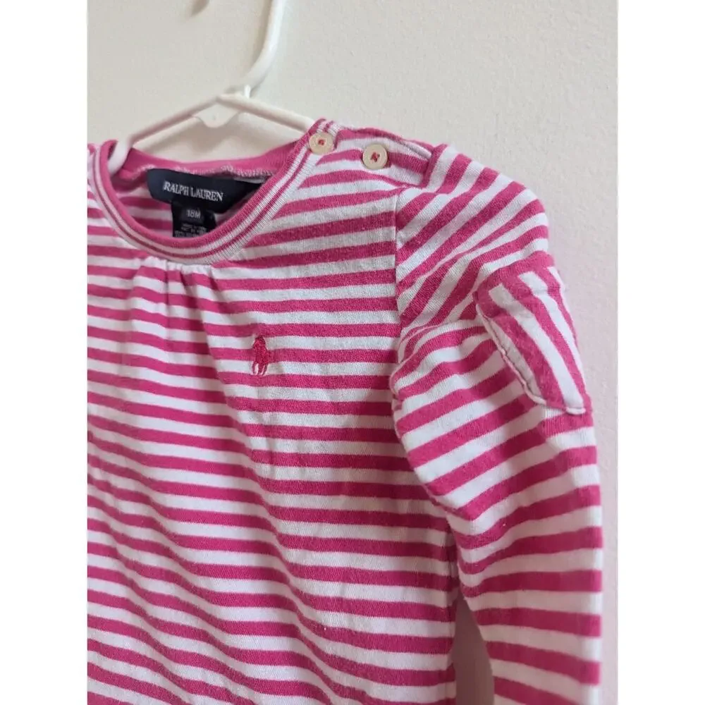 Ralph Lauren Long Sleeve Shirt 18m Girls Pink Stripe Basic